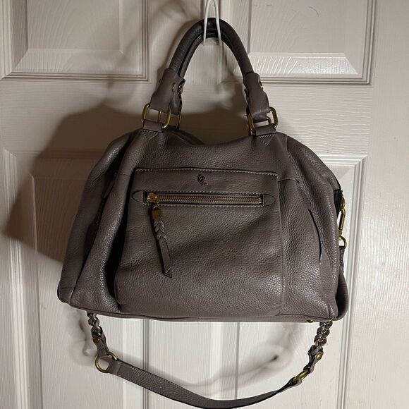Elliott Lucca leather gray Satchel/shoulder bag with antique gold tone hardwares - Picture 1 of 15